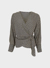 Black Colour Luna Wrap Blouse - Black Grace