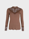 Black Colour Loa LS Lace Blouse - Coffee