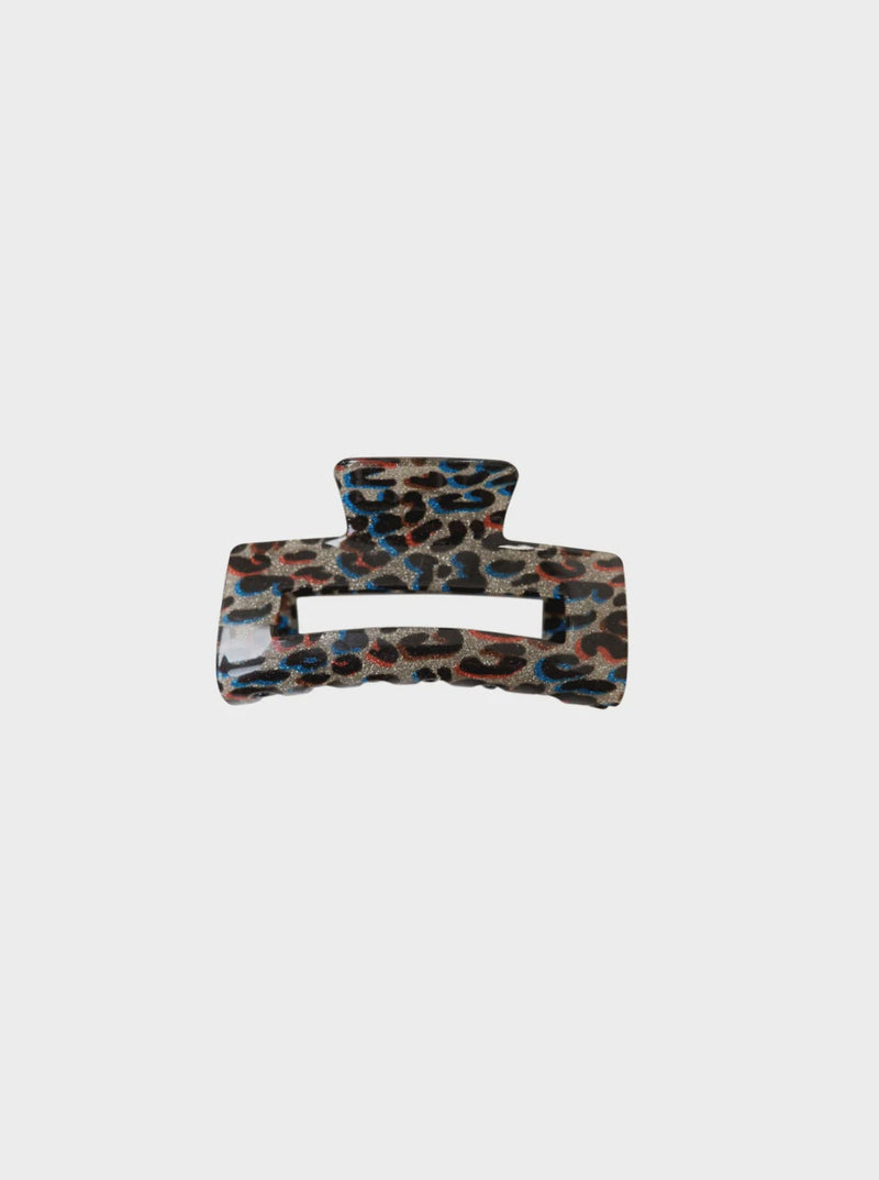 Black Colour Berlin Glitter Hair Claw - Blue/Red Leo