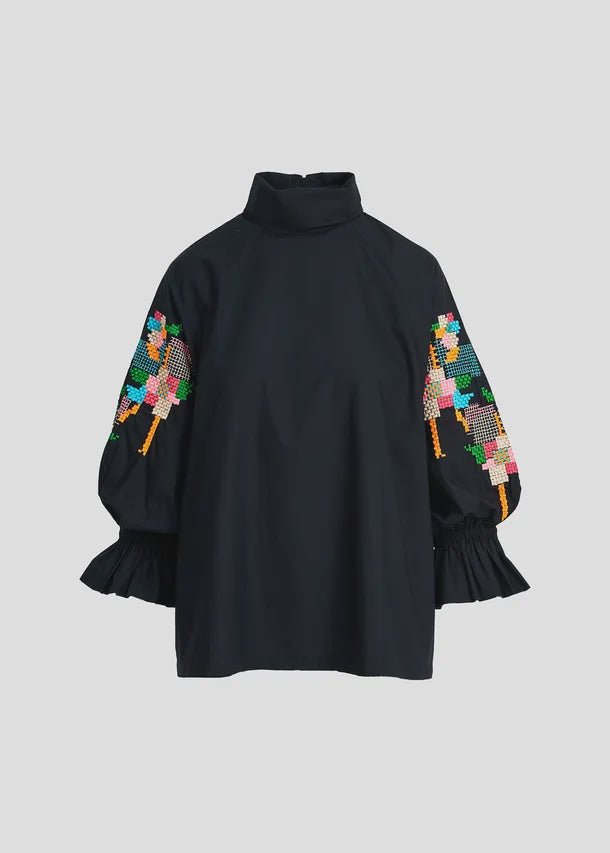 Essentiel Antwerp Eleanor Embroidered Top - Black