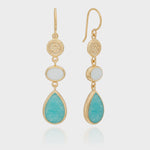 Anna Beck Amazonite and White Agate Triple Drop Earrings - Gold