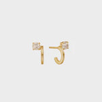 Carré Gold Plated Hoop Earrings with Champagne Quartz - Smooth Cut (Pair)