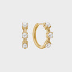 Carré Gold Plated Hoop Earrings with Pearl (Pair)