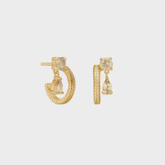 Carré Gold Plated Hoop Earrings with Champagne Quartz - Facet Cut (Pair)