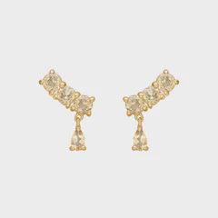 Carré Gold Plated Ear Studs With Champagne Quartz (Pair)
