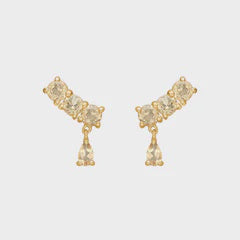 Carré Gold Plated Ear Studs With Champagne Quartz (Pair)