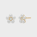 Carré Gold Plated Ear StudsWith Prasiolite and Pearl (Pair)