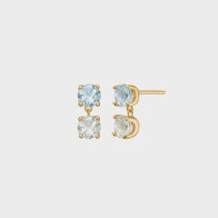 Carré Gold Plated Ear Studs With Blue Topaz and Prasiolite (Pair)