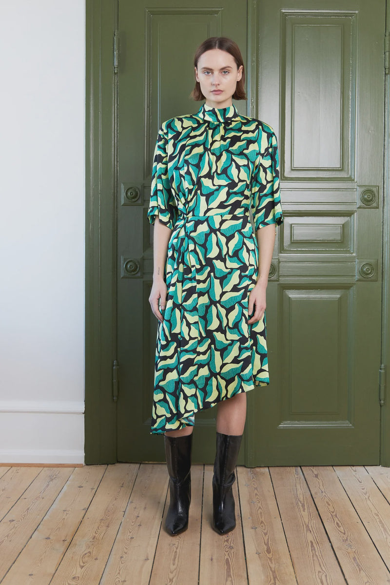 Stella Nova Hammered Midi Silk Dress With Print - Flower Mix