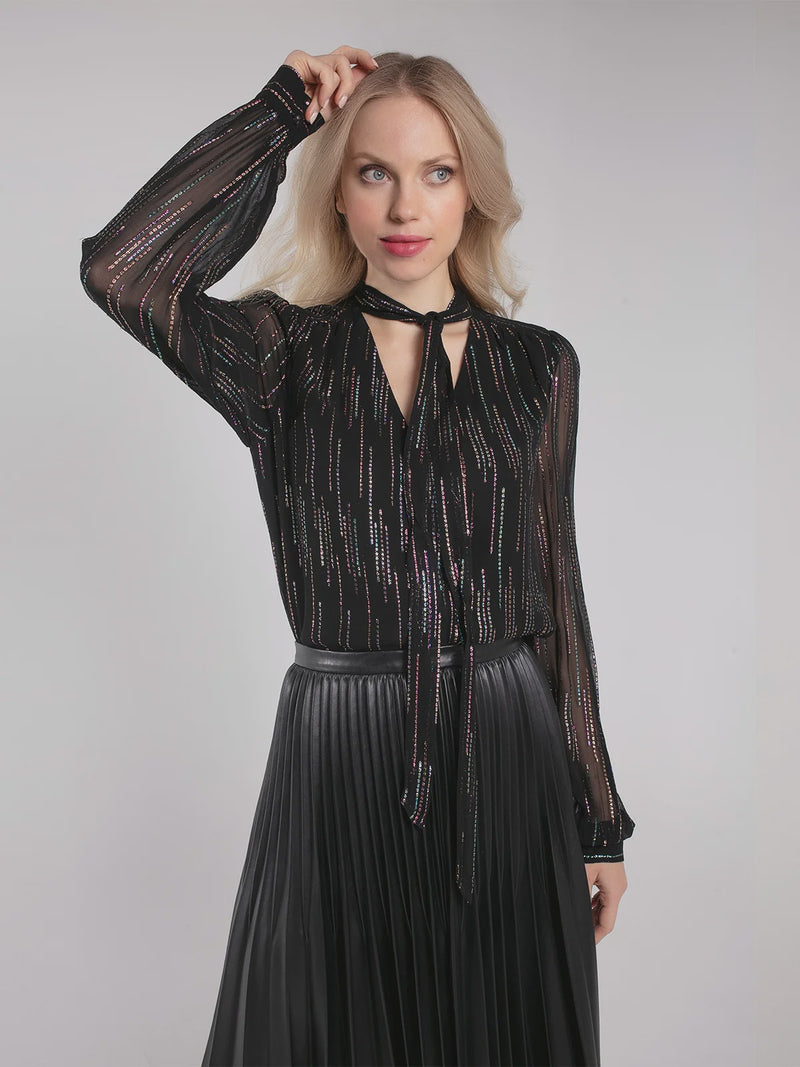 Nooki Sheerin Metallic Jacquard Blouse - Black