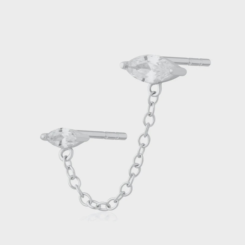 Scream Pretty Droplet Double Stud earring with Chain Connector - Sterling Silver