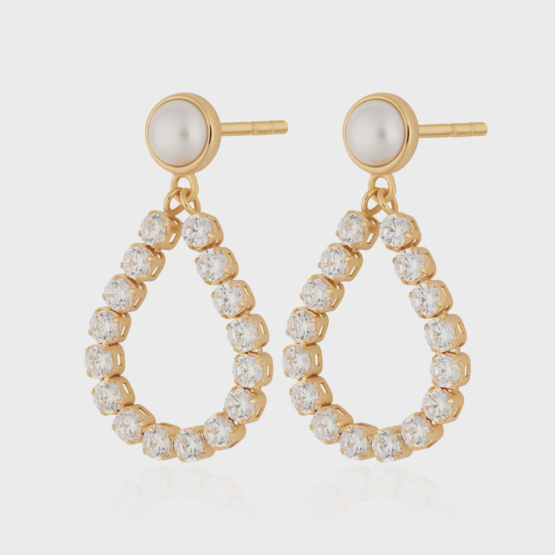 Scream Pretty Hannah Martin Tennis & Pearl Teardrop Stud Earrings - Gold Plated