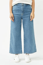 Selected Femme Randi High Waisted Crop Wide Jeans - Medium Blue