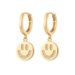 Scream Pretty Smiley Face Charm Hoop Earrings - Gold Plated
