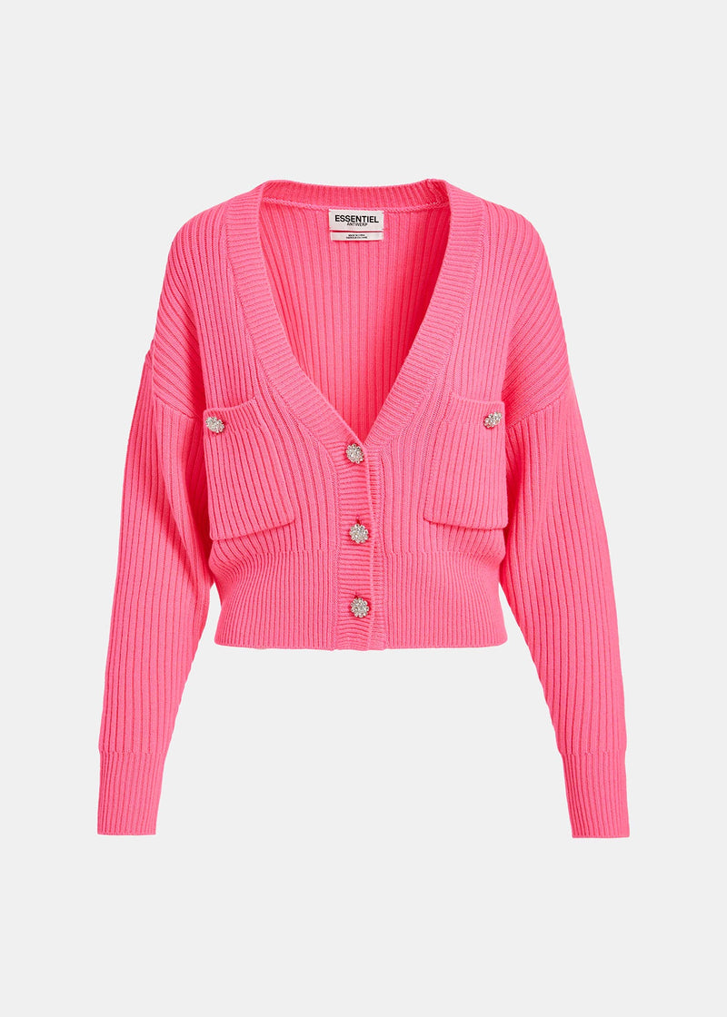 Essentiel Antwerp Essai Ribbed Knitted Cardigan - Neon Pink