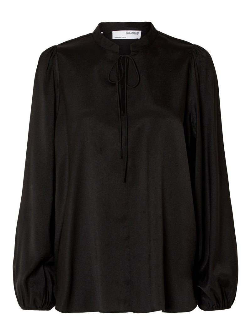 Selected Femme Nyra Long Sleeve Tie Top - Black